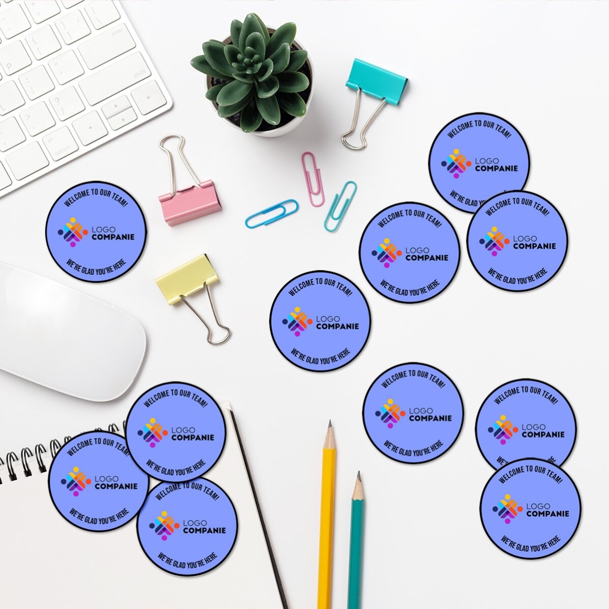Lot de 12 autocollants ronds (étiquettes adhésives) de 5 cm de diamètre, personnalisés avec un logo 