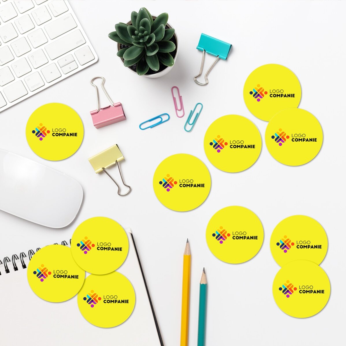 Lot de 12 autocollants ronds (étiquettes adhésives) de 5 cm de diamètre, personnalisés avec un logo
