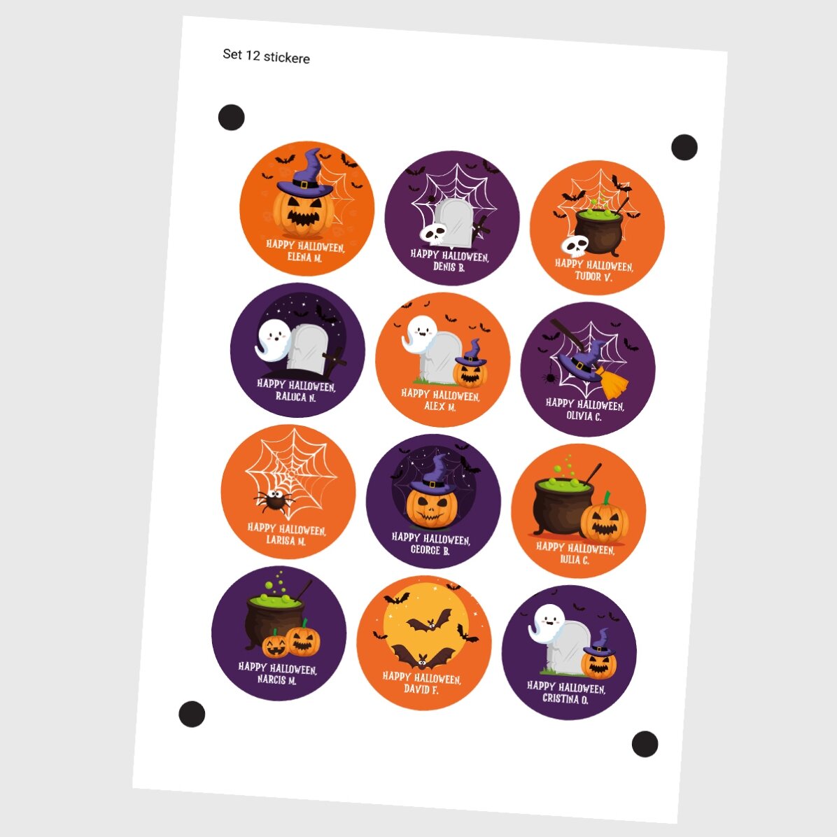 Lot de 12 autocollants ronds personnalisés avec texte - Halloween