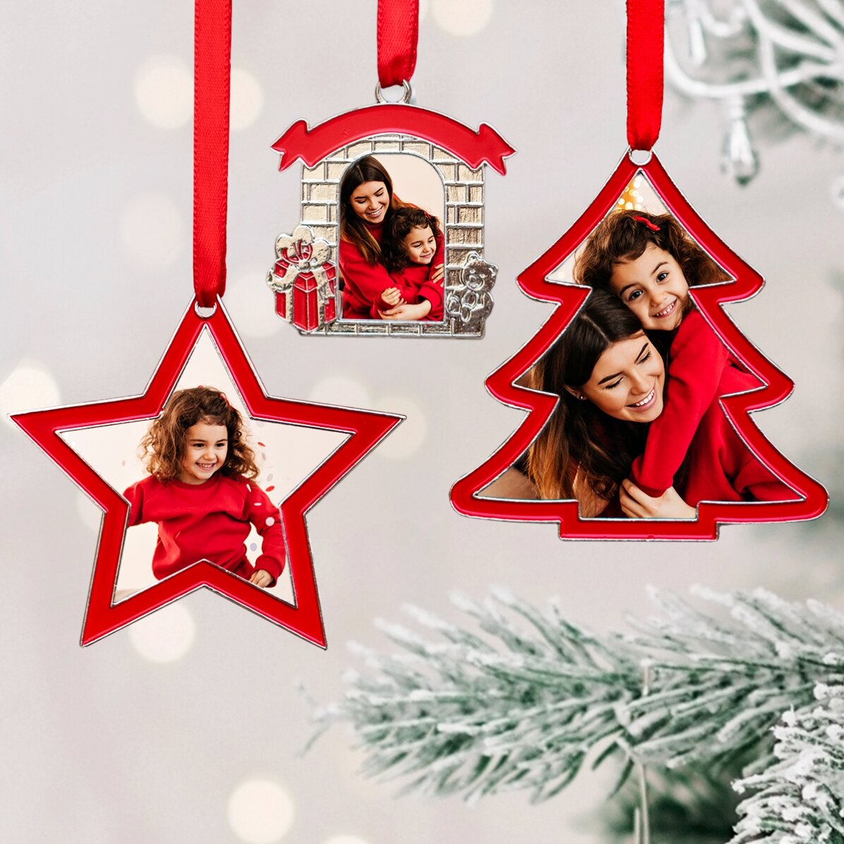 Lot de 3 décorations de sapin personnalisées avec une photo