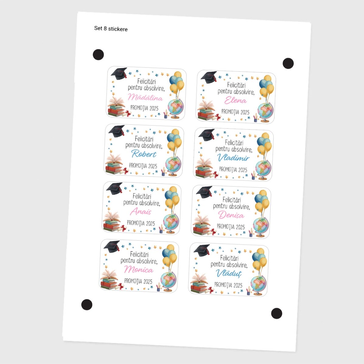 Lot de 8 autocollants (étiquettes adhésives) personnalisés avec un message - Remise des diplômes