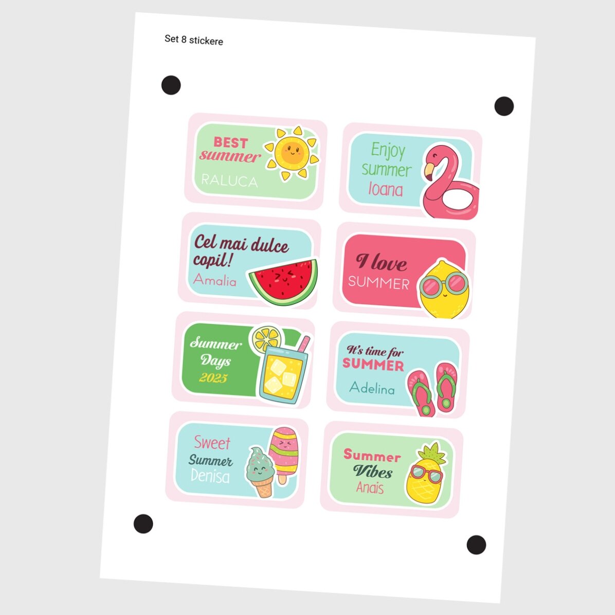 Lot de 8 autocollants (étiquettes adhésives) personnalisés avec un message - Summer