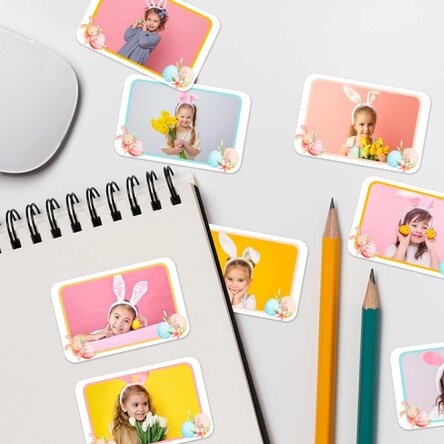 Lot de 8 autocollants (étiquettes adhésives) personnalisés avec des photos - Pâques