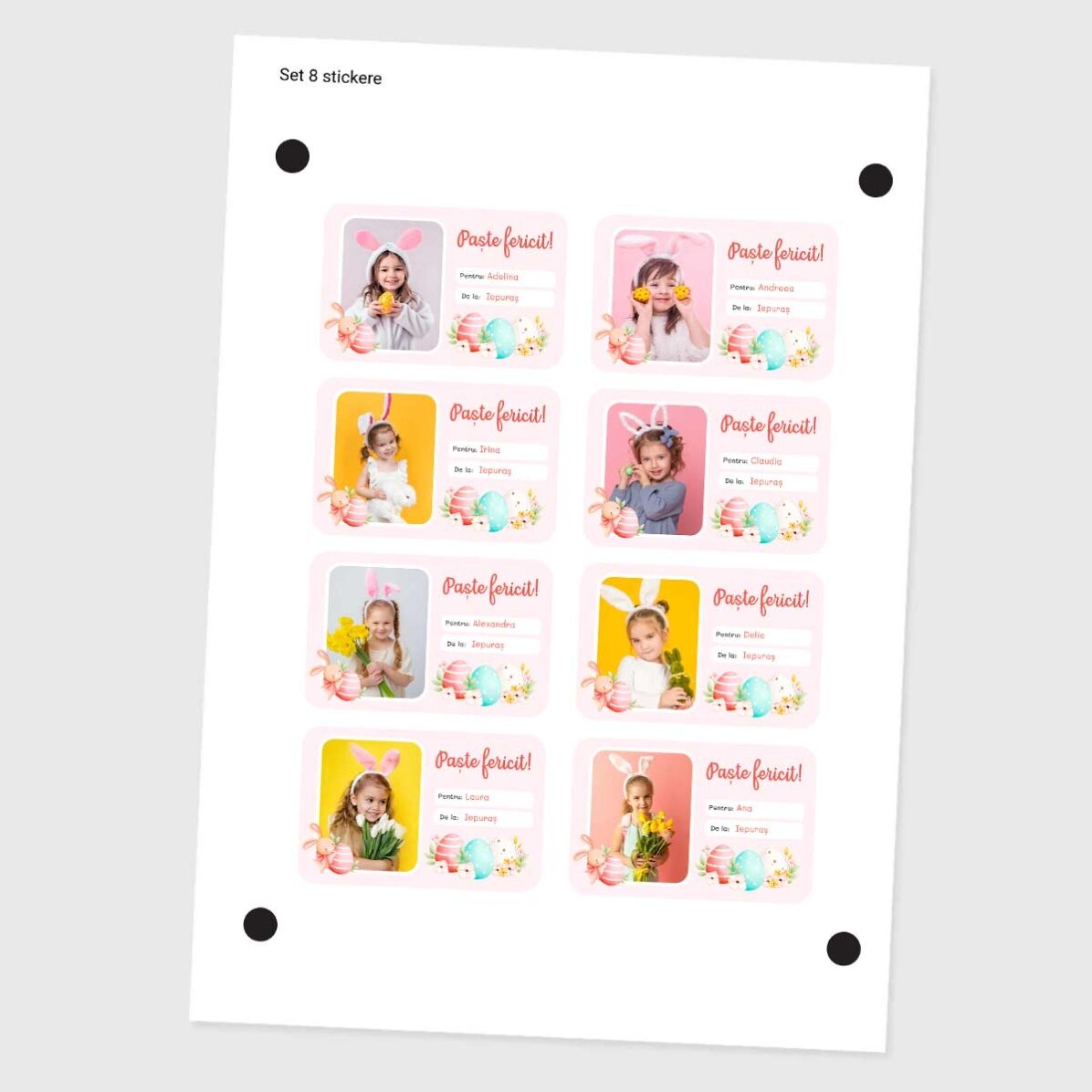 Lot de 8 autocollants (étiquettes adhésives) personnalisés avec des photos et du texte - Joyeuses Pâ