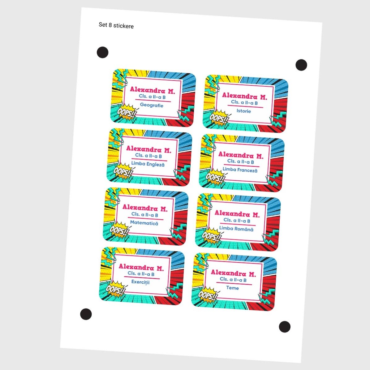 Lot de 8 autocollants (étiquettes adhésives) personnalisés avec du texte - Bandes dessinées