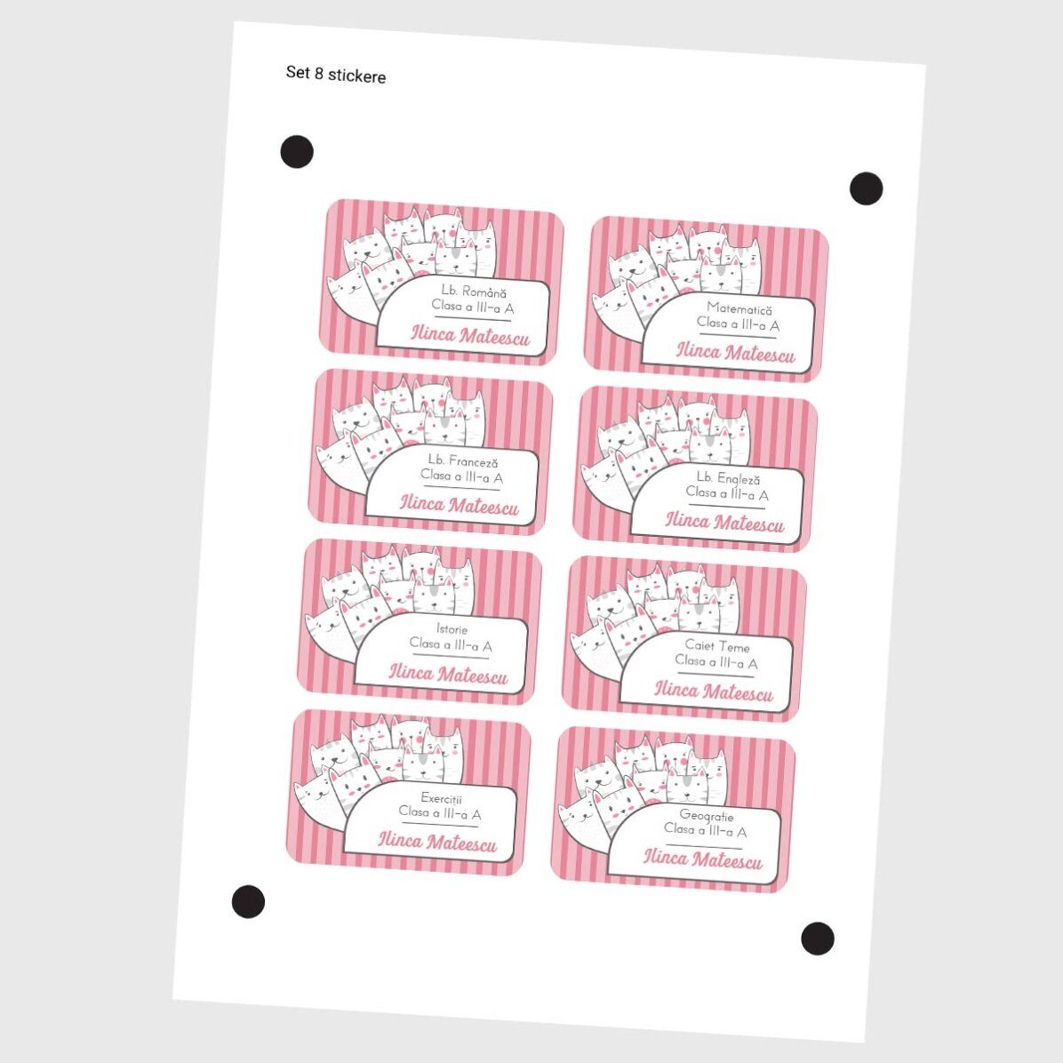 Lot de 8 autocollants (étiquettes adhésives) personnalisés avec un texte - Kitty