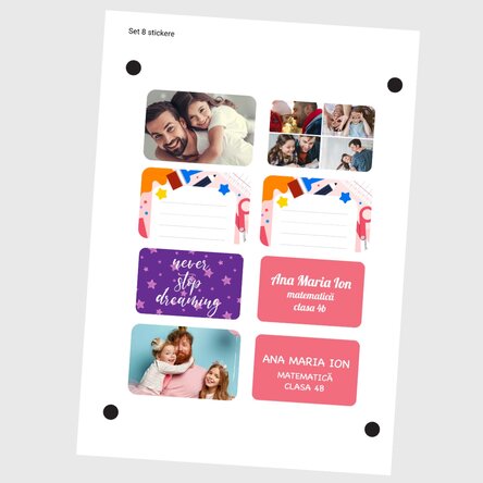 Lot de 8 autocollants (étiquettes adhésives) personnalisés pour l'école