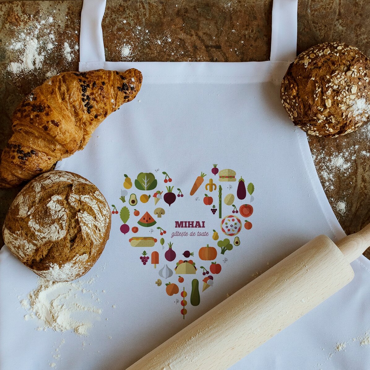 Tablier personnalisé avec texte - modèle « heart food »