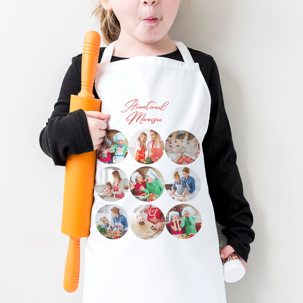 T-shirt personnalisé pour enfants avec 9 photos et un texte - Aventures en cuisine