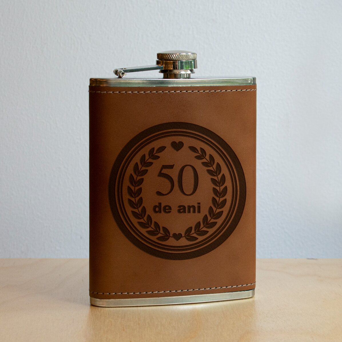 Flacon de poche personnalisé recouvert de cuir - Anniversaire