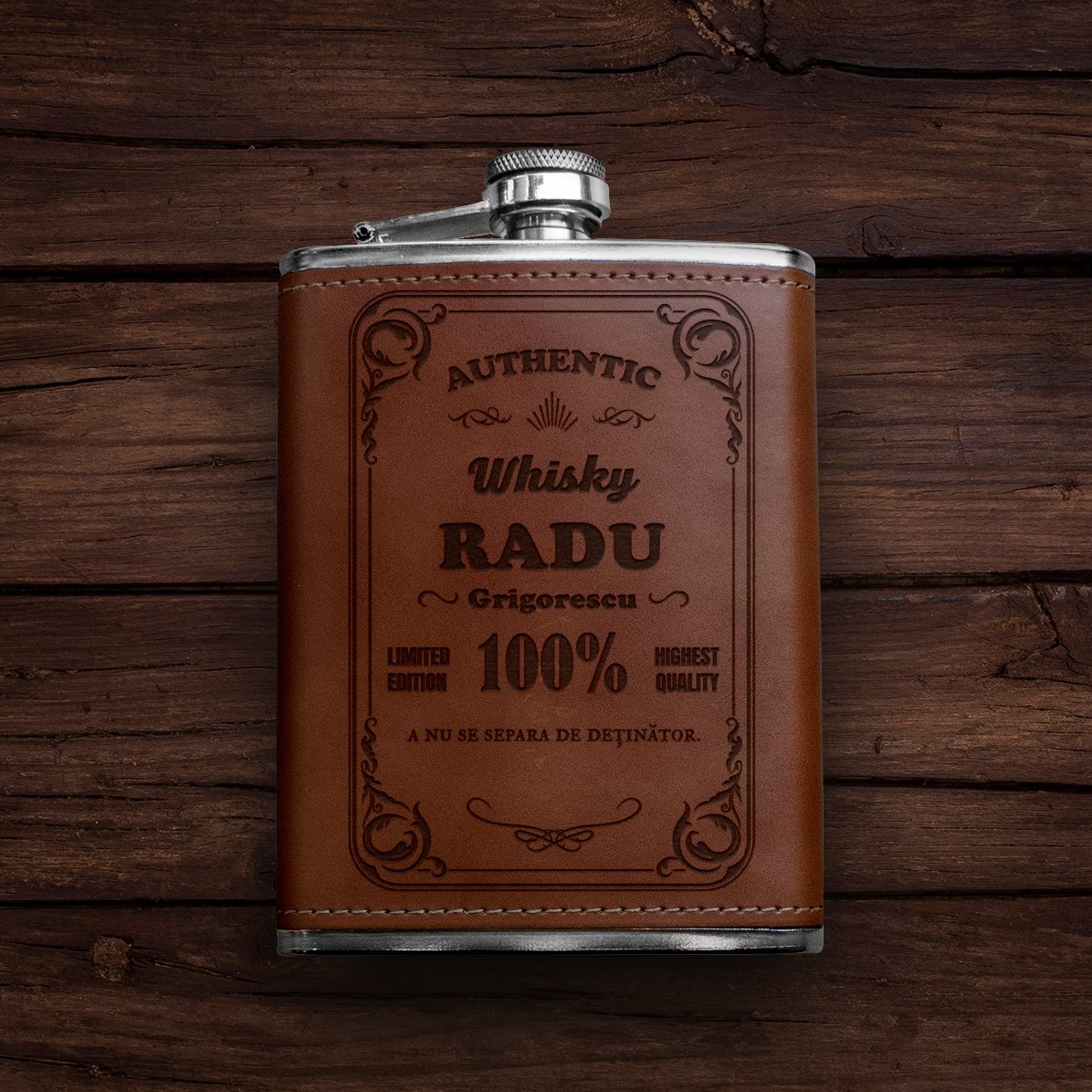 Flacon de poche personnalisé recouvert de cuir - Authentic Drink