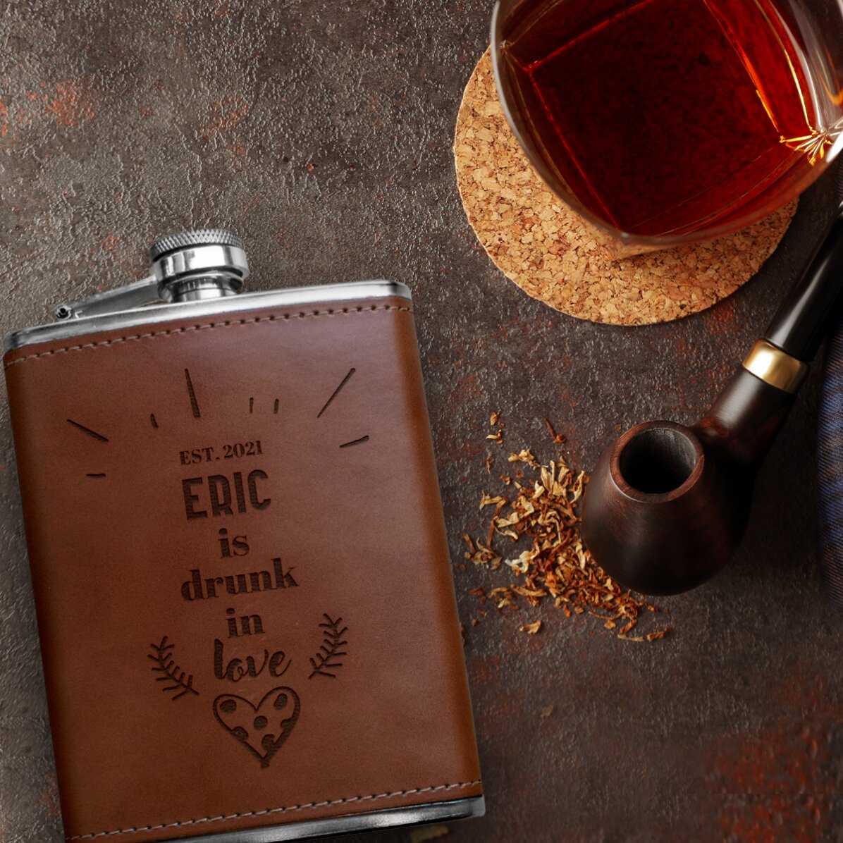 Flacon de poche personnalisé recouvert de cuir - Drunk in love