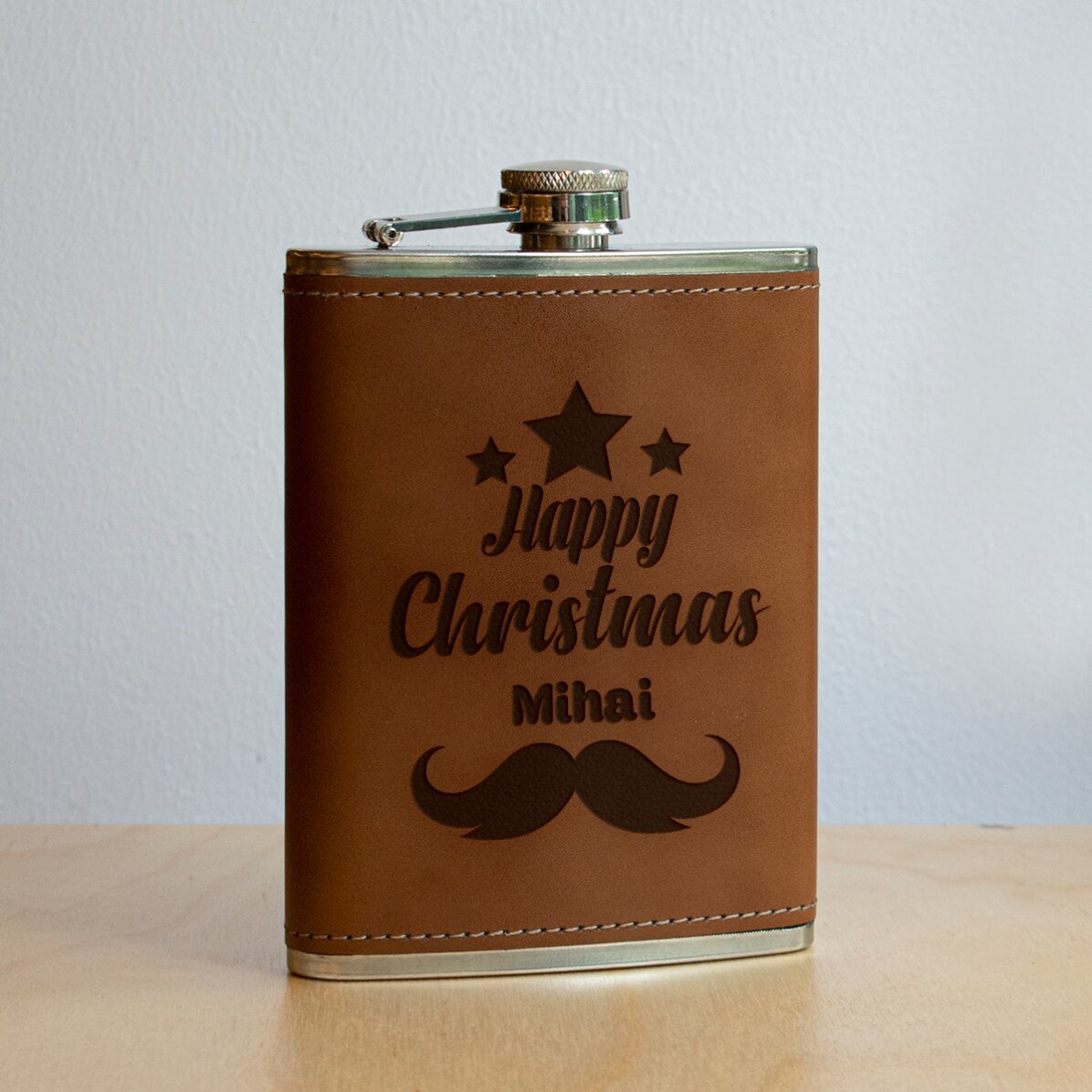 Flacon de poche personnalisé recouvert de cuir - Joyeux Noël