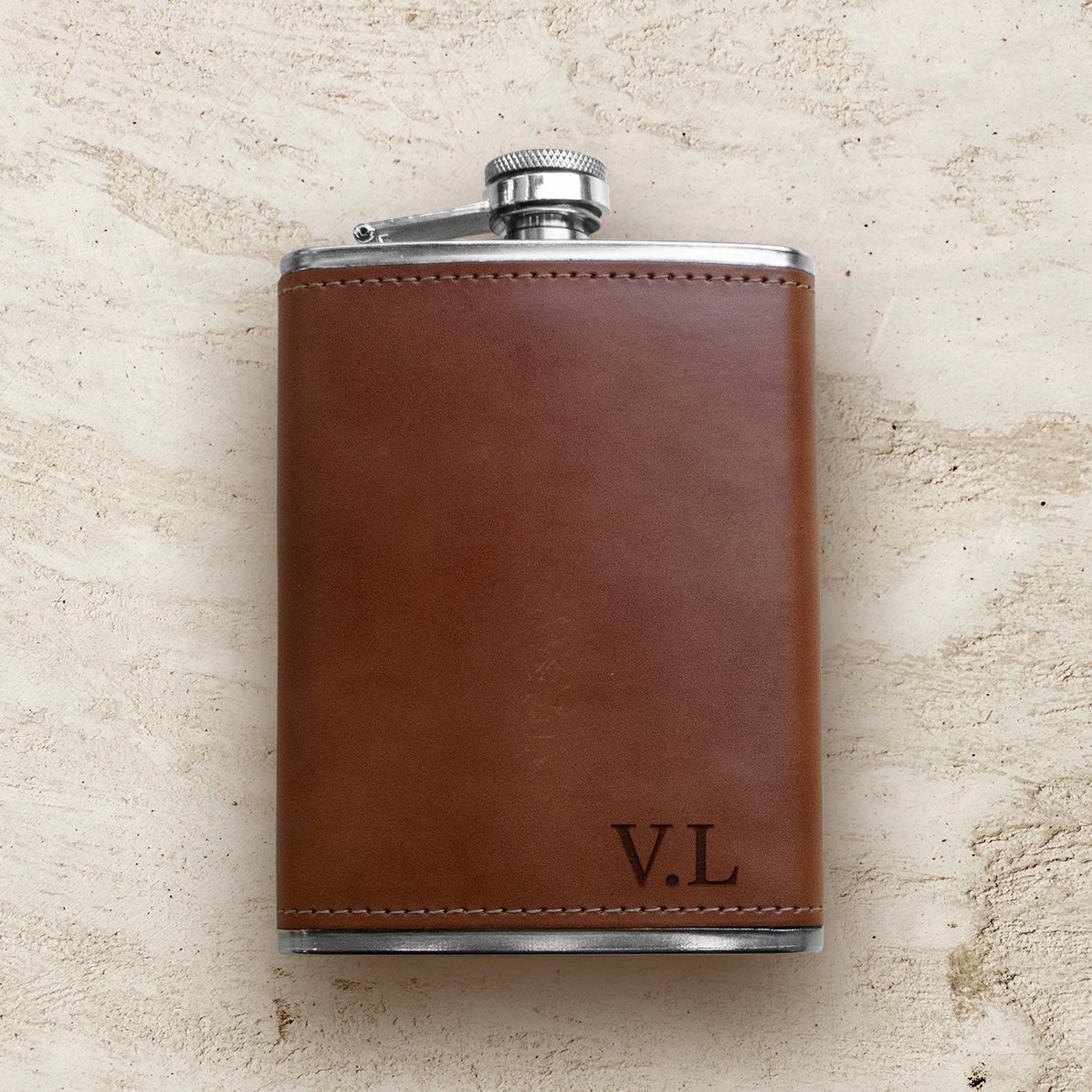 Flacon de poche personnalisé recouvert de cuir - Vos initiales