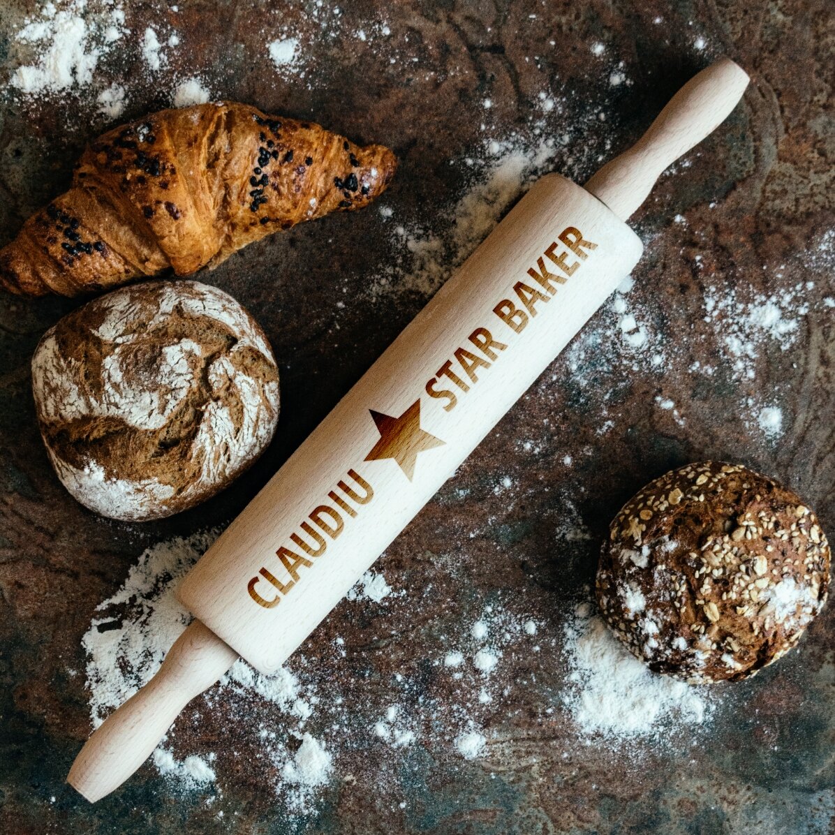 Rouleau à pâtisserie en bois personnalisé - Star Baker
