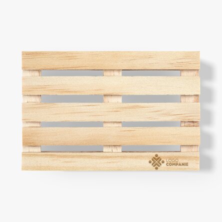 Customised pallet-shaped glass holder with logo