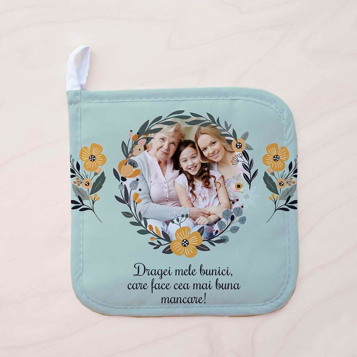Sous-verre personnalisé avec photo et texte - Motif floral