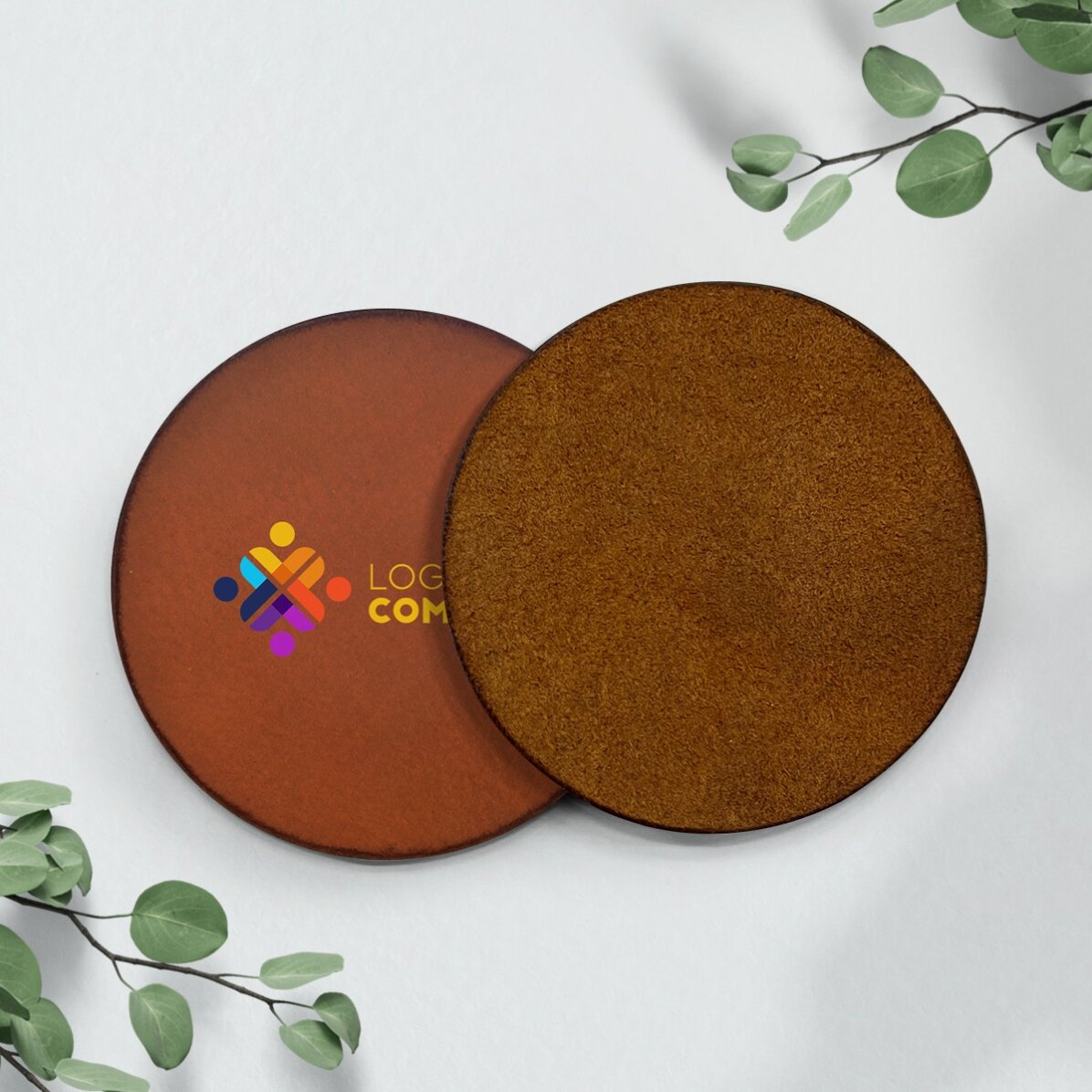Porte-verre en cuir personnalisé, coloré, avec logo
