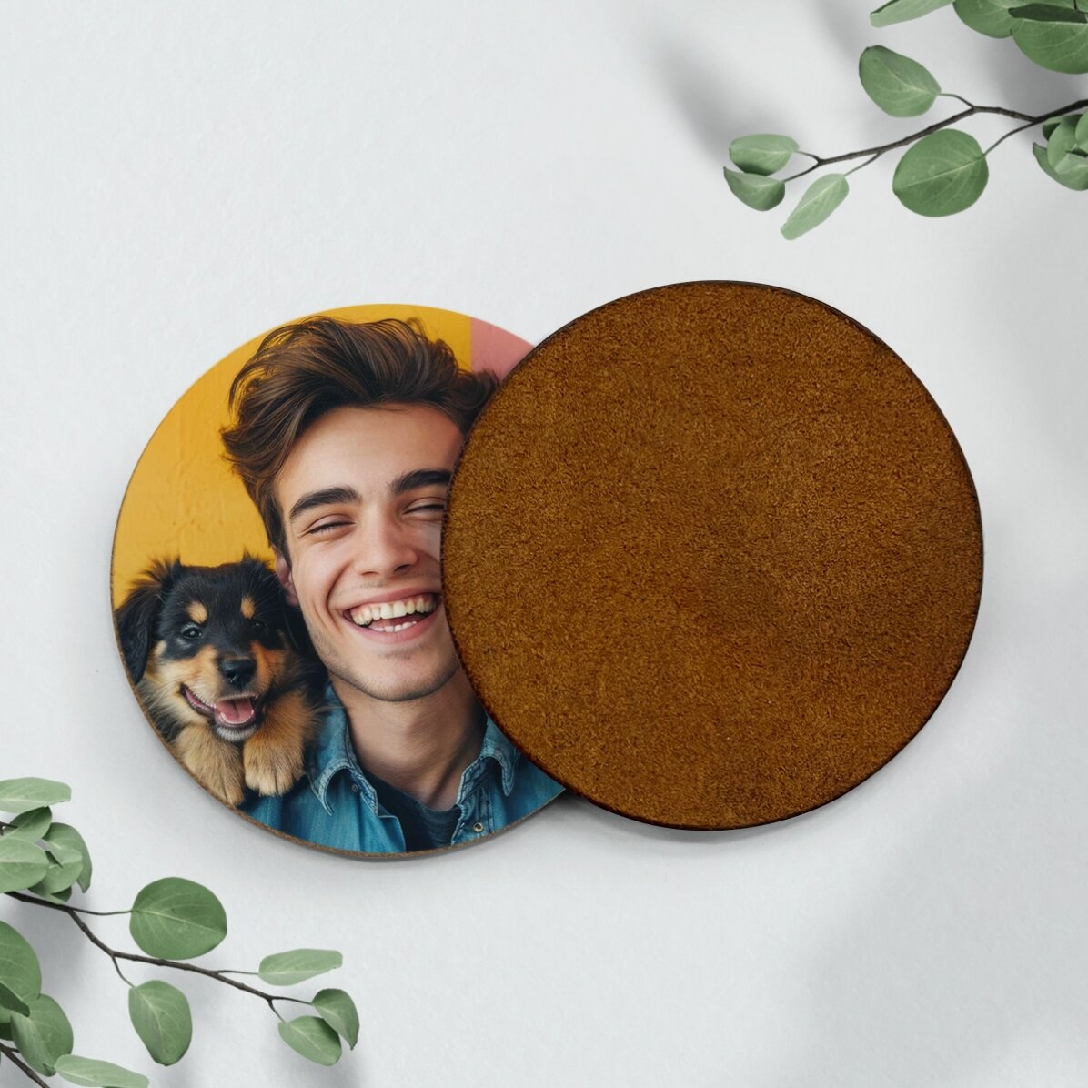 Porte-verre en cuir personnalisé, coloré, avec photo