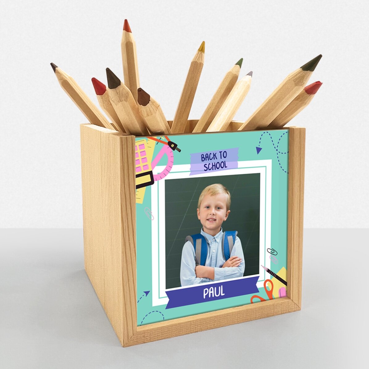 Porte-crayons personnalisé avec photo et texte - Rentrée scolaire