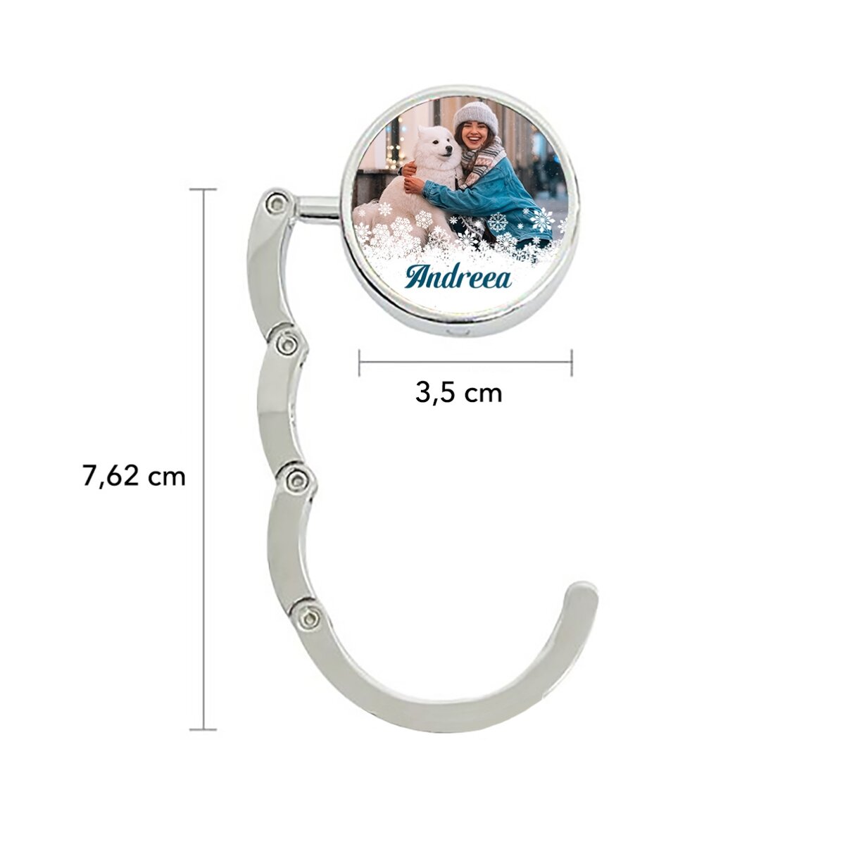 Personalised table bag holder with a photo and name - Snowflakes