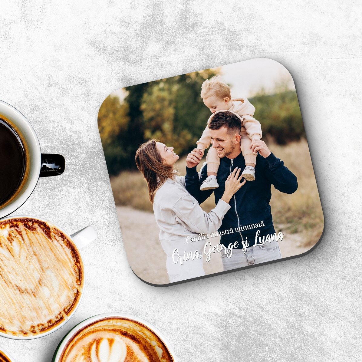 Porte-verre personnalisé avec photo et texte - Notre famille