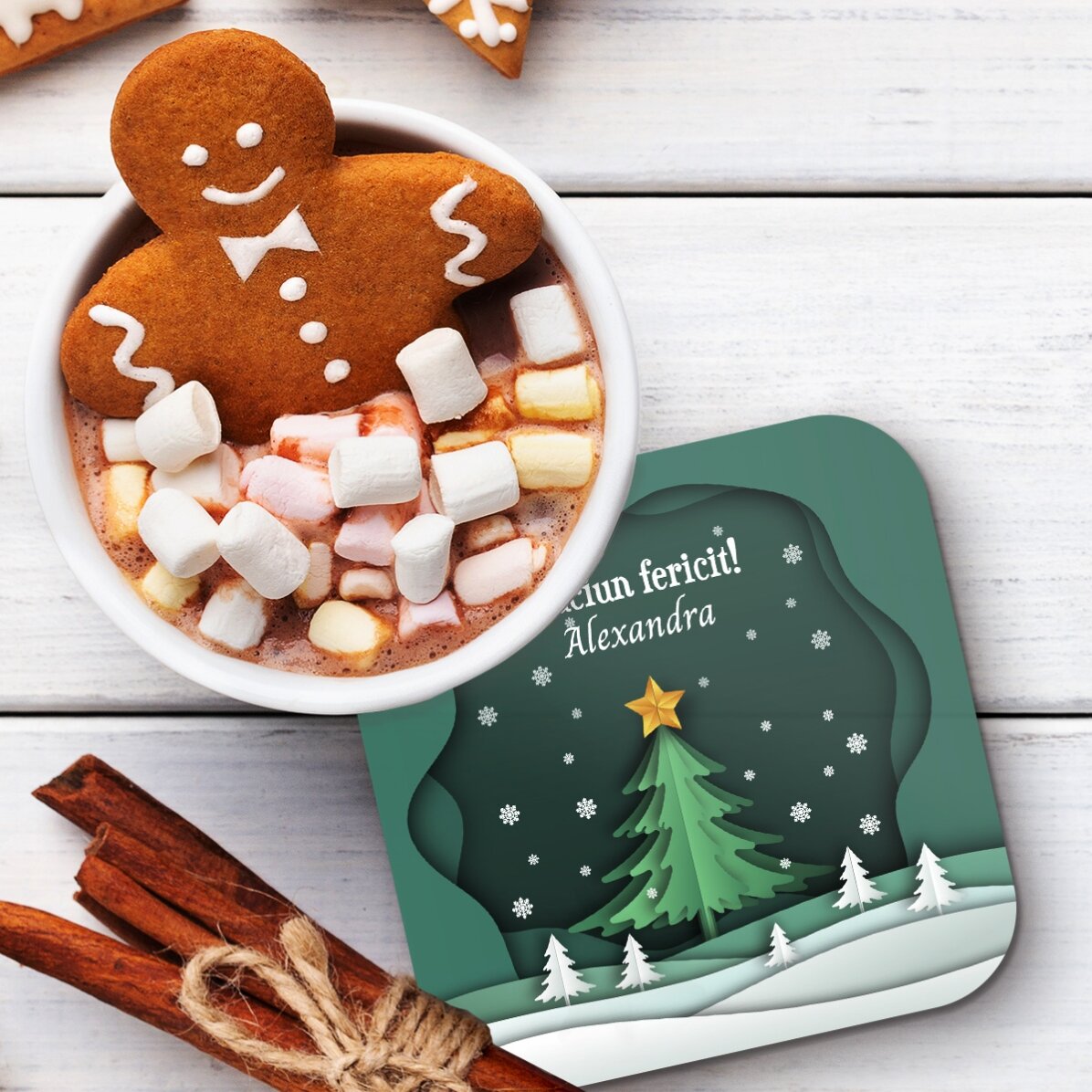 Porte-verre personnalisé avec inscription - Paysage de Noël