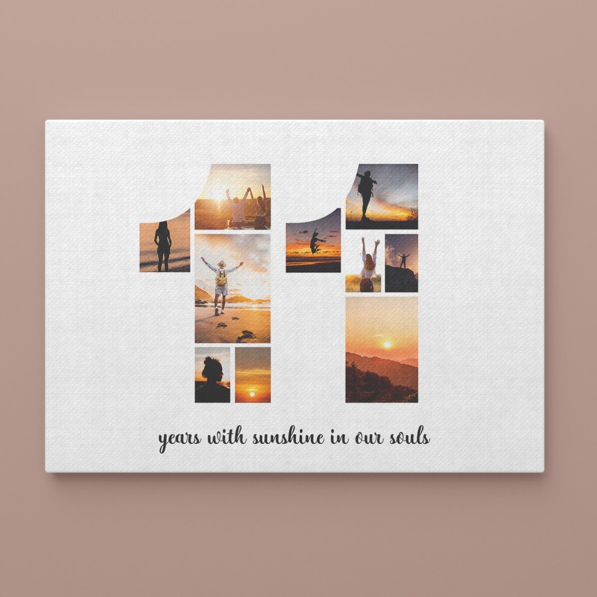Tableau paysage personnalisé avec 10 photos (modèle n° 11) et un message