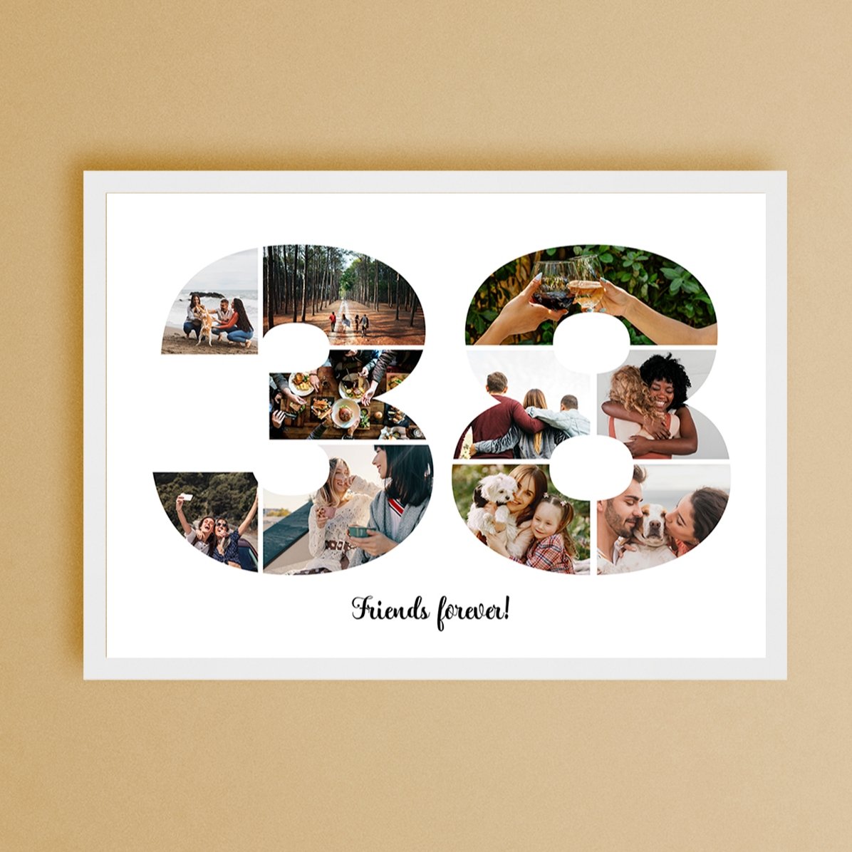 Tableau paysage personnalisé avec 10 photos (modèle n° 38) et un message