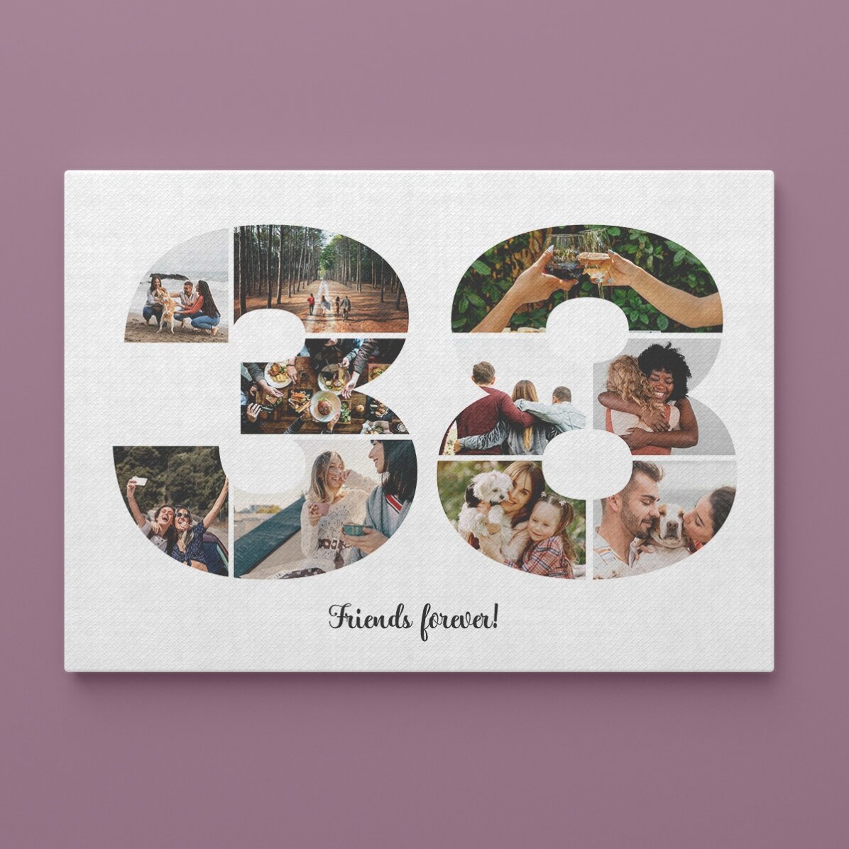 Tableau paysage personnalisé avec 10 photos (modèle n° 38) et un message