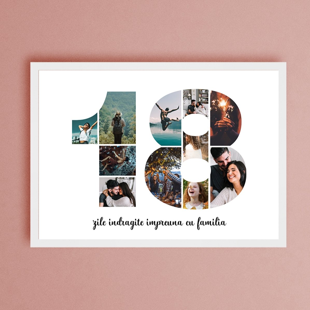 Tableau paysage personnalisé avec 11 photos, modèle n° 18, et un message