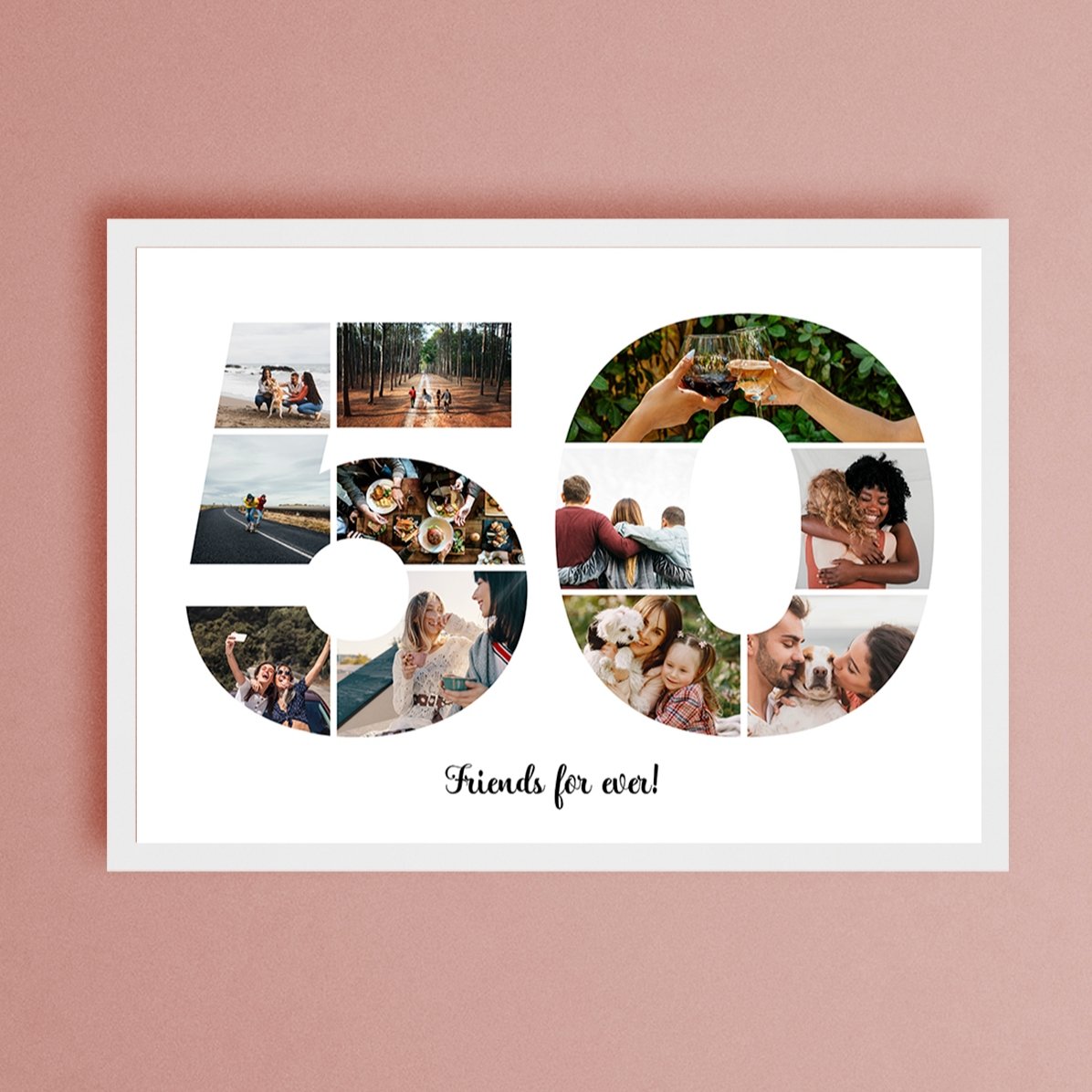 Tableau paysage personnalisé avec 11 photos, modèle n° 50, et un message