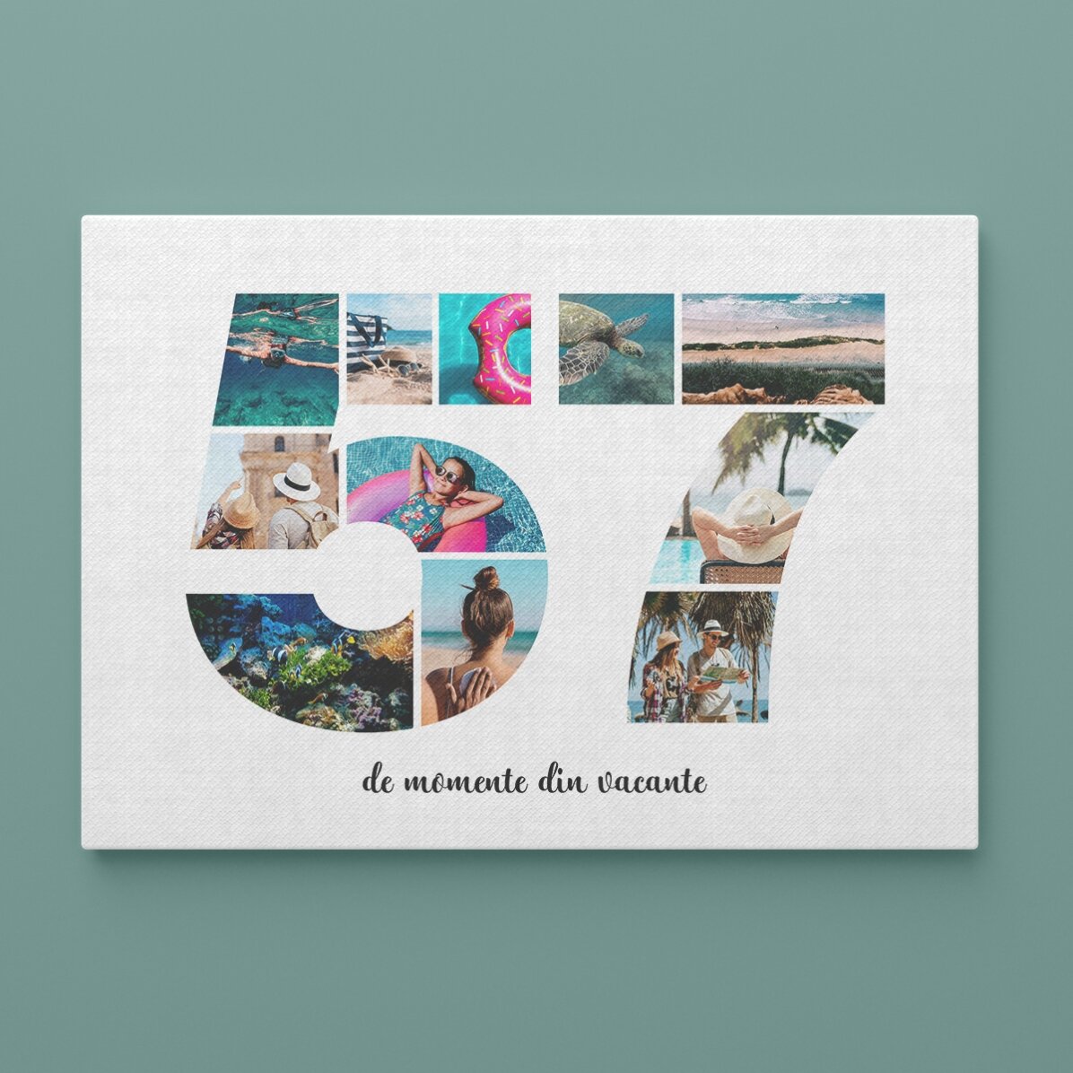Tableau paysage personnalisé avec 11 photos, modèle n° 57 et message texte