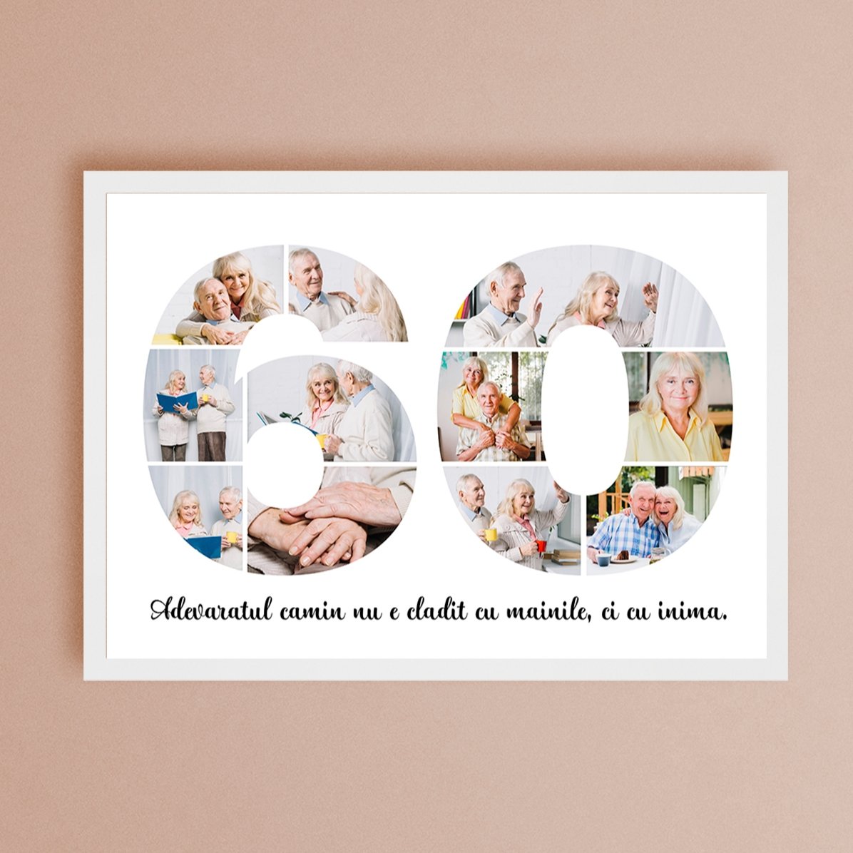 Tableau paysage personnalisé avec 11 photos, modèle n° 60, et un message