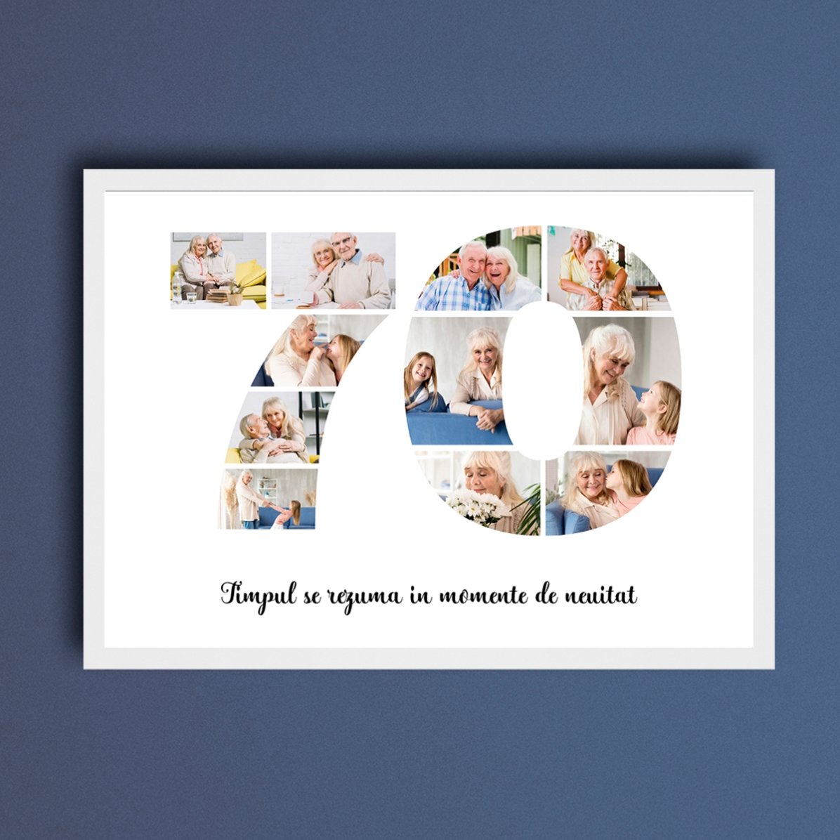 Personalised landscape canvas with 11 photos, model number 70, and text message