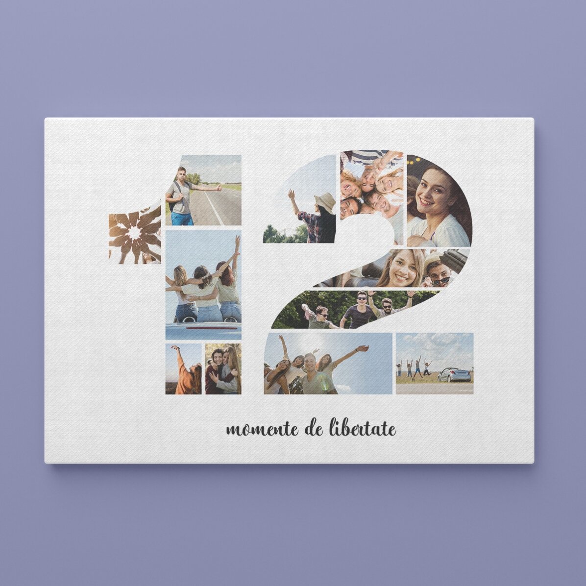 Tableau paysage personnalisé avec 12 photos (modèle n° 12) et un message