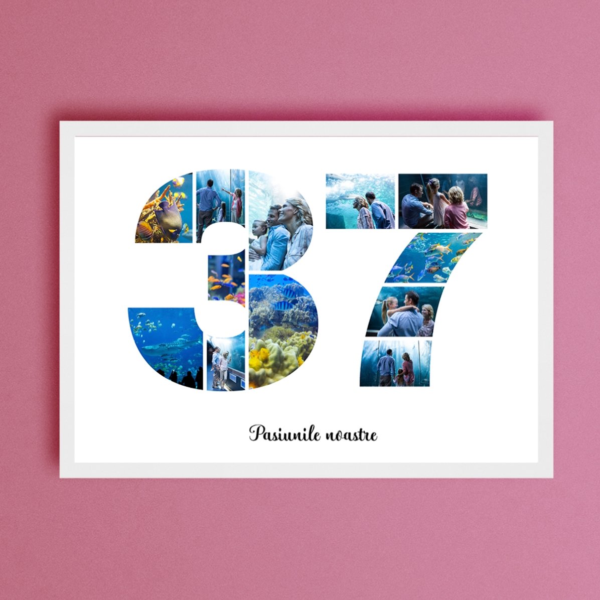 Tableau paysage personnalisé avec 12 photos, modèle n° 37, et un message