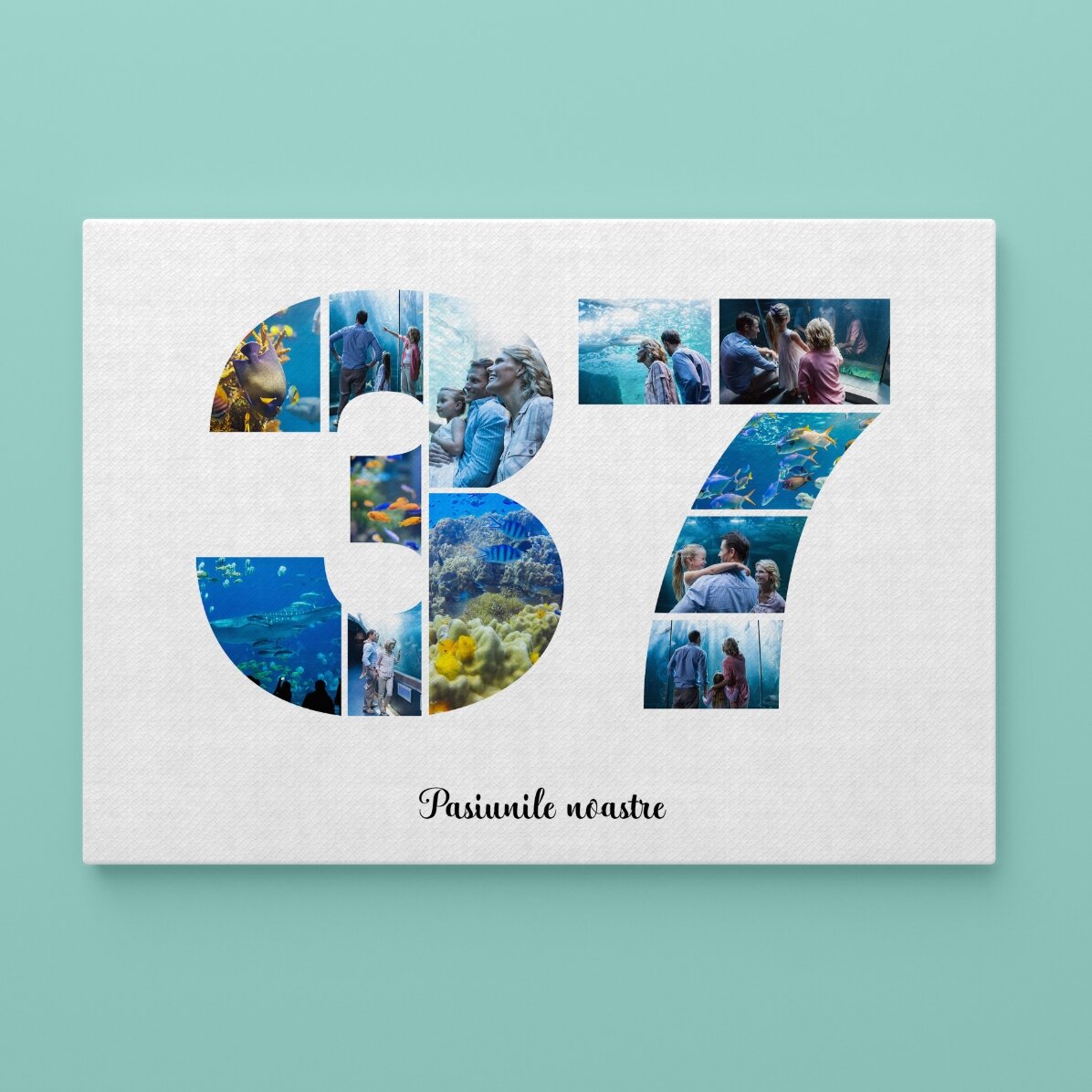 Tableau paysage personnalisé avec 12 photos, modèle n° 37, et un message