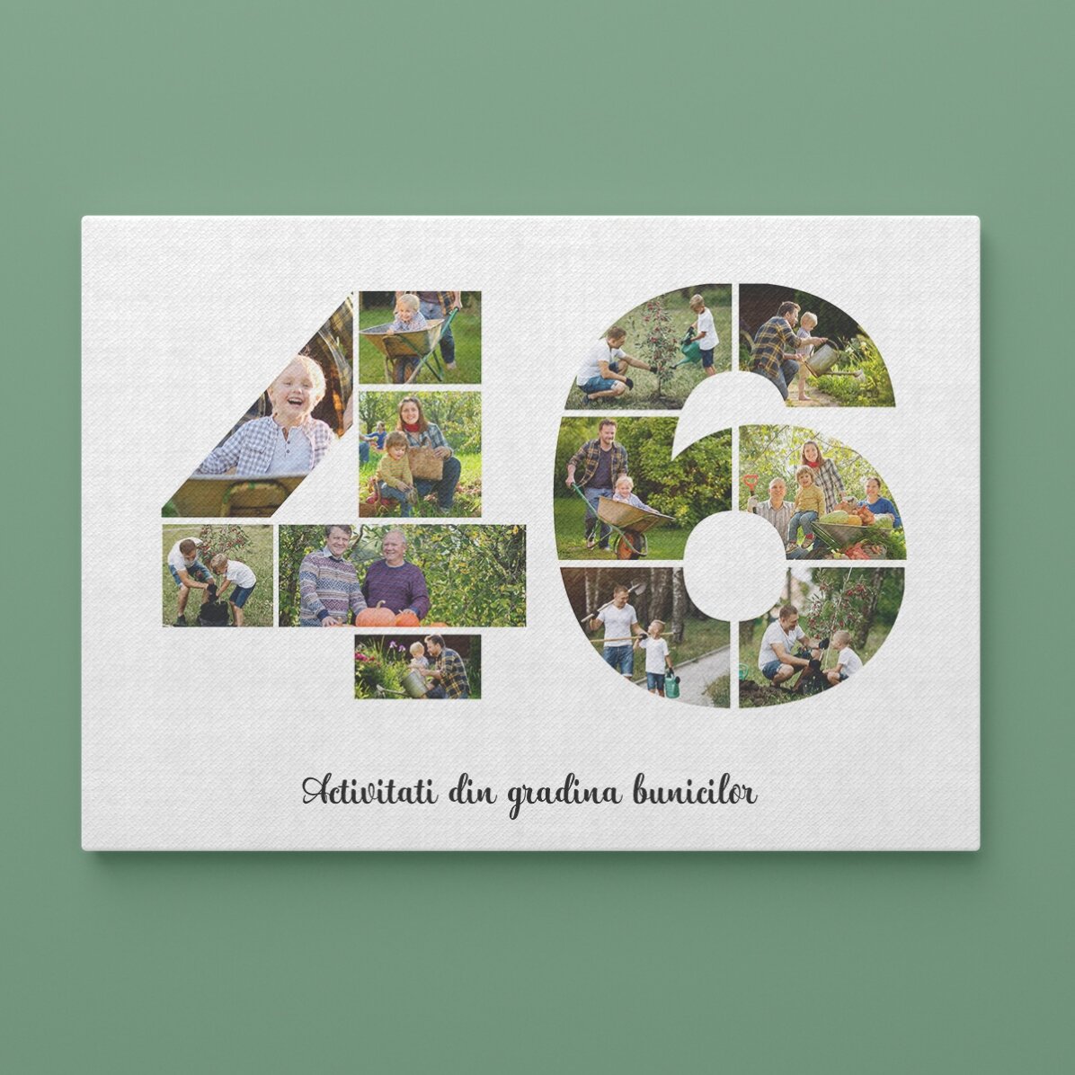 Tableau paysage personnalisé avec 12 photos, modèle n° 46, et un message