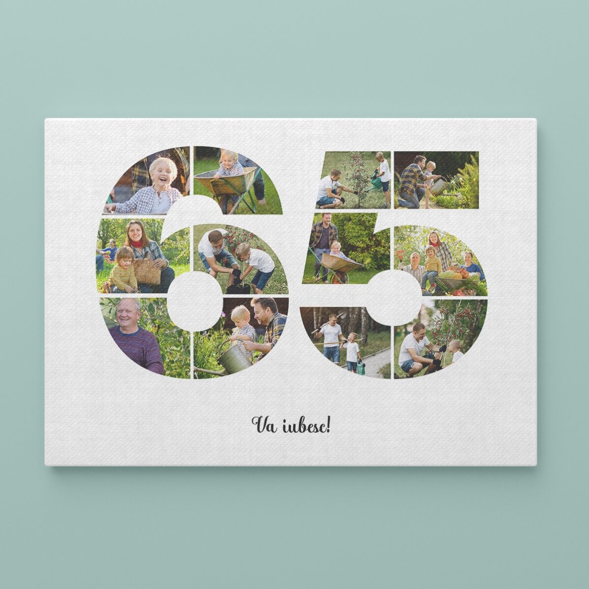Tableau paysage personnalisé avec 12 photos, modèle n° 65, et un message