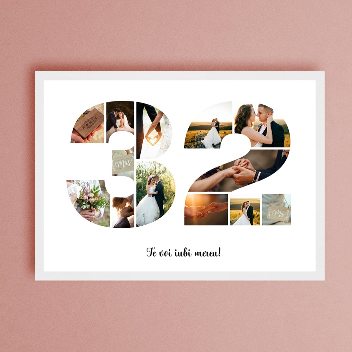 Tableau paysage personnalisé avec 13 photos, modèle n° 32, et un message