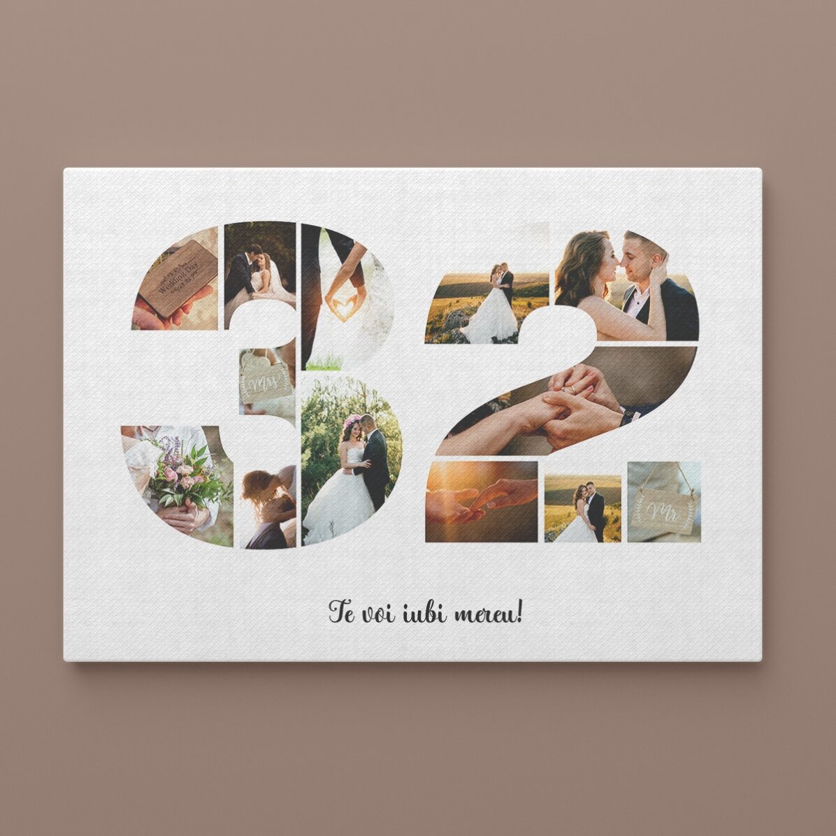 Tableau paysage personnalisé avec 13 photos, modèle n° 32, et un message