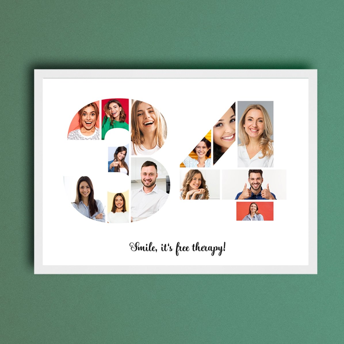 Personalised landscape canvas with 13 photos, model number 34, and text message