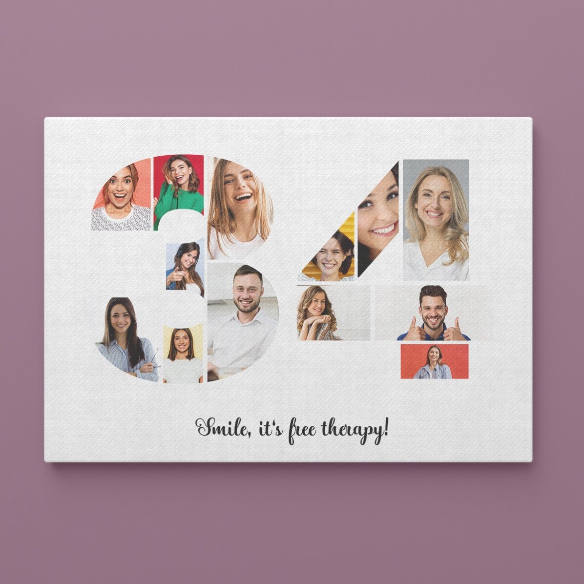 Personalised landscape canvas with 13 photos, model number 34, and text message
