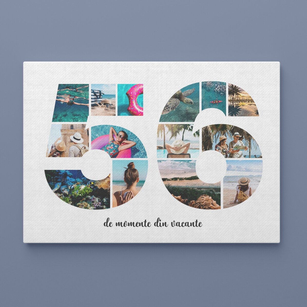 Tableau paysage personnalisé avec 14 photos, modèle n° 56 et message texte