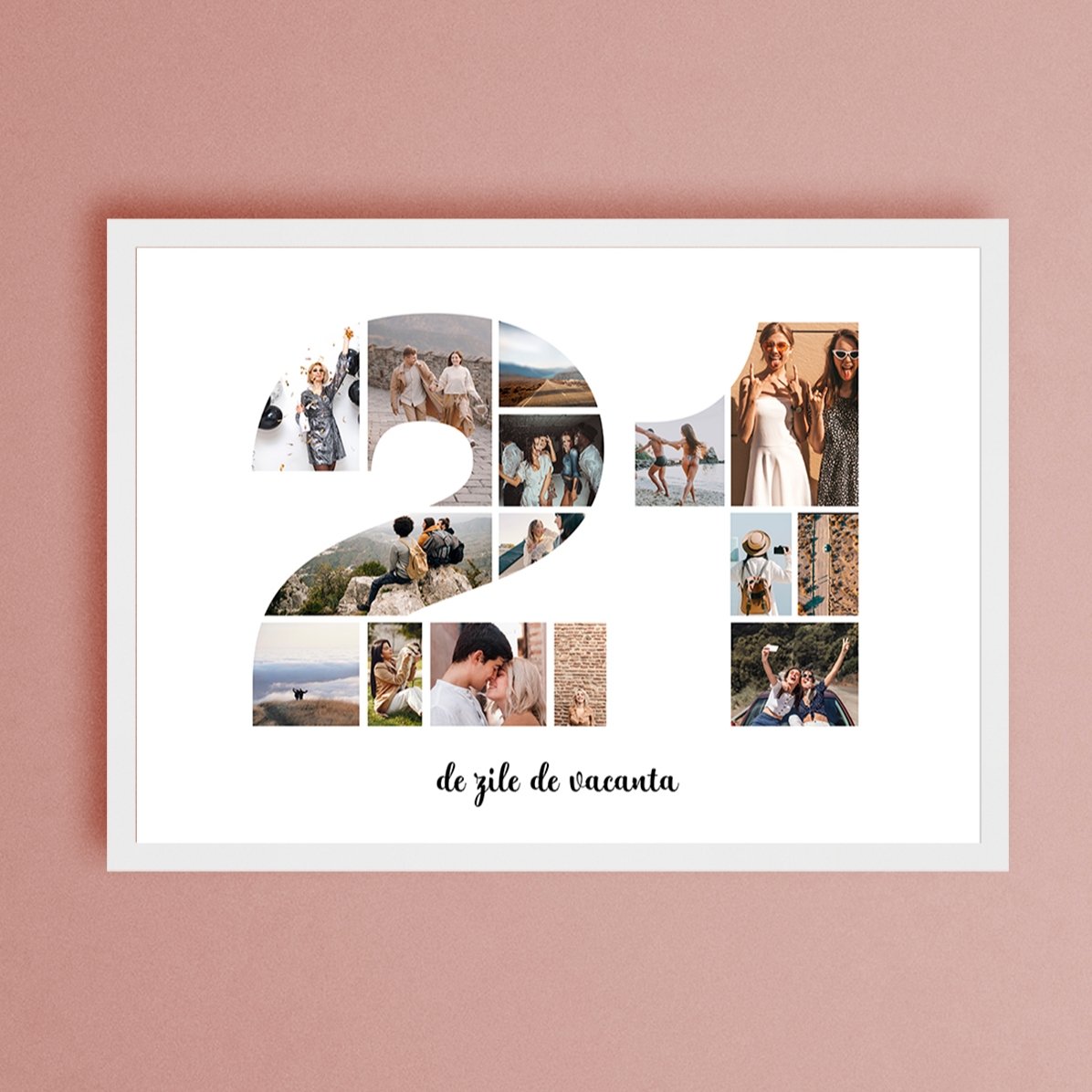 Tableau paysage personnalisé avec 15 photos (modèle n° 21) et un message
