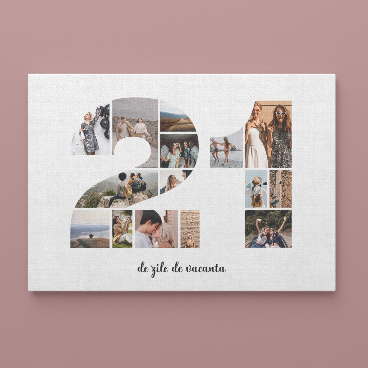 Tableau paysage personnalisé avec 15 photos (modèle n° 21) et un message
