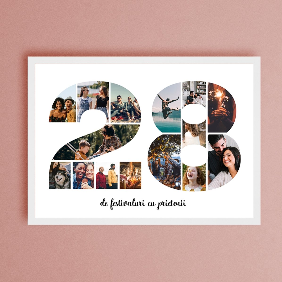 Tableau paysage personnalisé avec 15 photos, modèle n° 28, et message texte