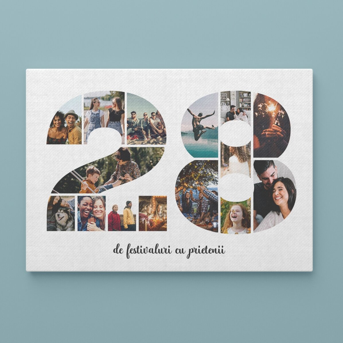 Tableau paysage personnalisé avec 15 photos, modèle n° 28, et message texte