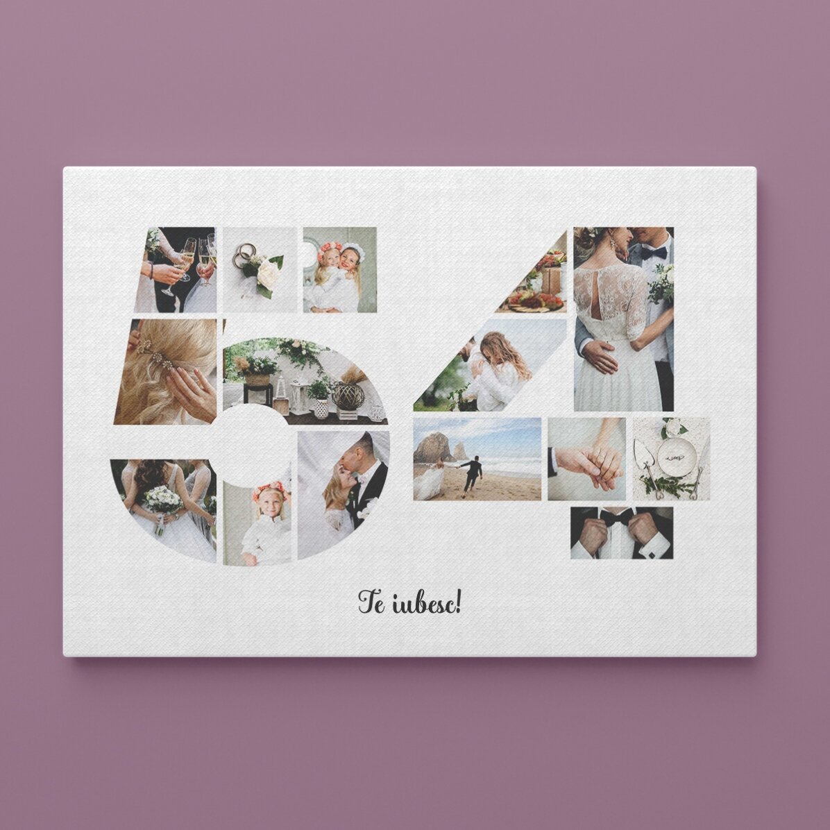 Tableau paysage personnalisé avec 15 photos, modèle n° 54 et message texte